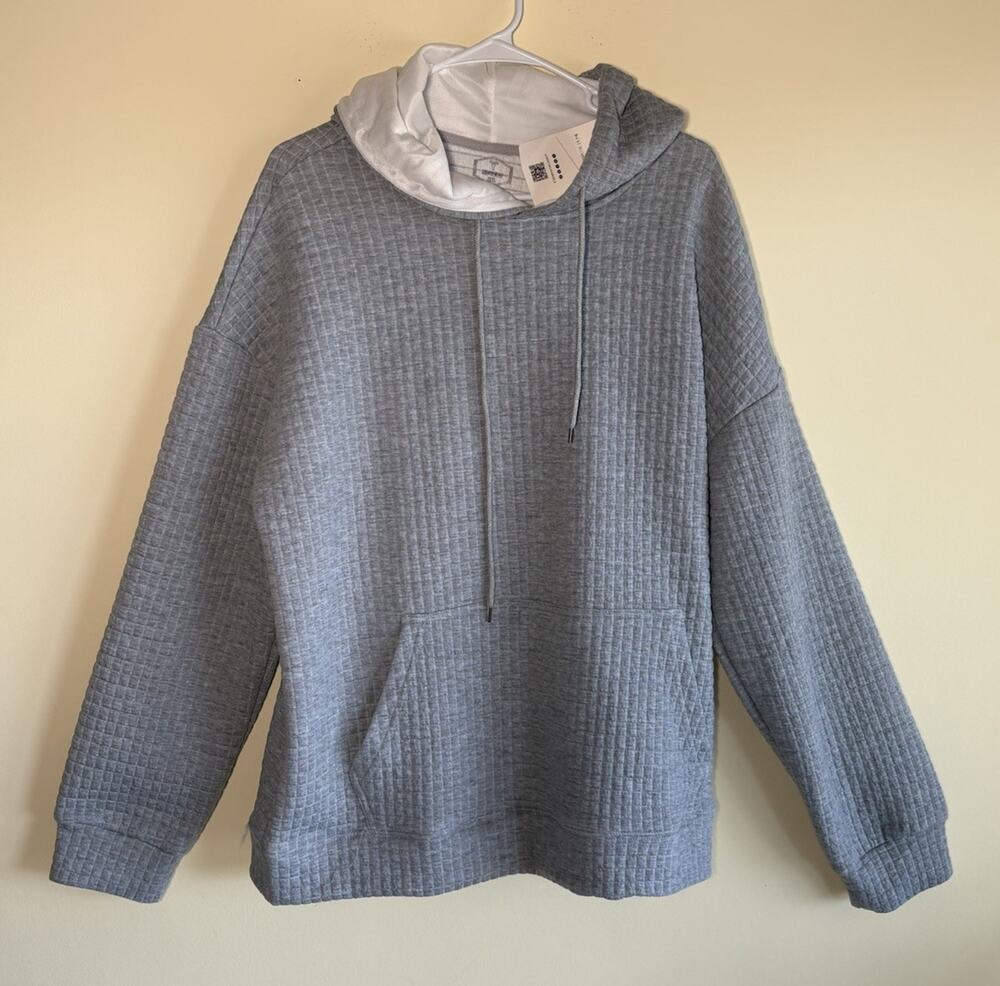 NOVEPT Sweatshirt Top Quilted Style with Hood Gray Front Pocket 2XL